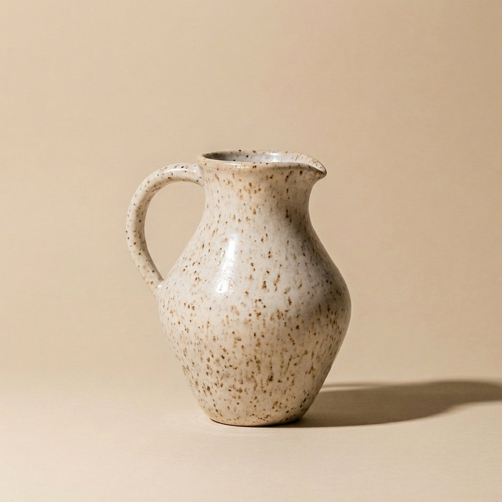 Speckled ceramic pitcher.