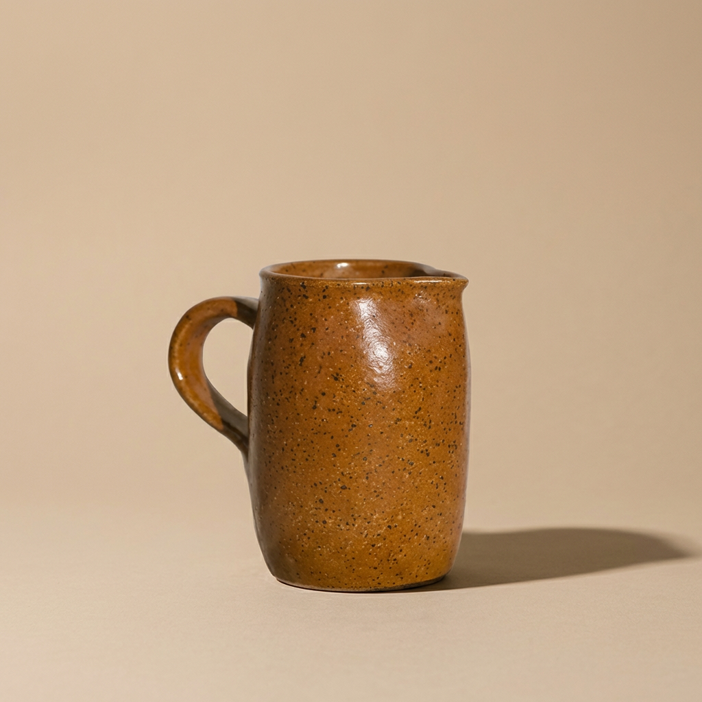 Brown ceramic creamer.
