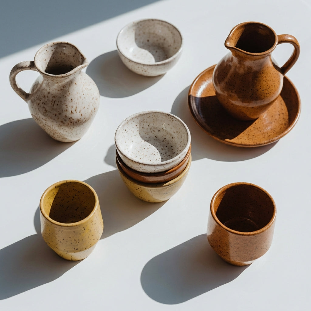 Collection of ceramics and bowls on a light surface